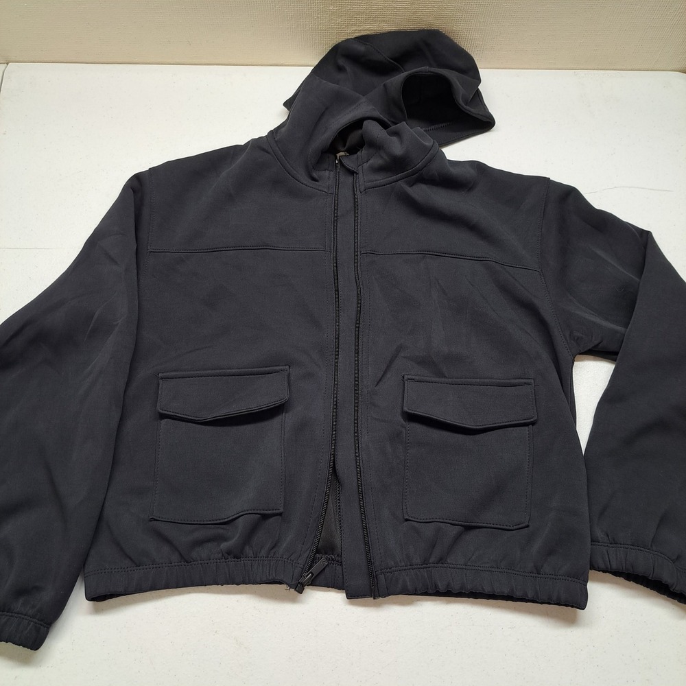 All In Motion Womens Jacket S Black Airy Sleek Full Zip Hooded Pockets 1997-320